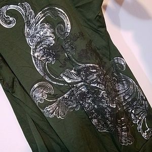 Dark green silver graphic blouse